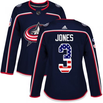 Adidas Columbus Blue Jackets #3 Seth Jones Navy Blue Home Authentic USA Flag Women's Stitched NHL Jersey