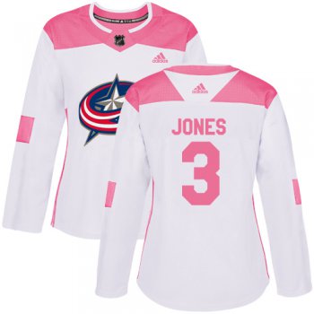 Adidas Columbus Blue Jackets #3 Seth Jones White Pink Authentic Fashion Women's Stitched NHL Jersey