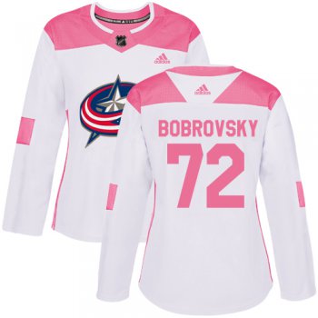 Adidas Columbus Blue Jackets #72 Sergei Bobrovsky White Pink Authentic Fashion Women's Stitched NHL Jersey
