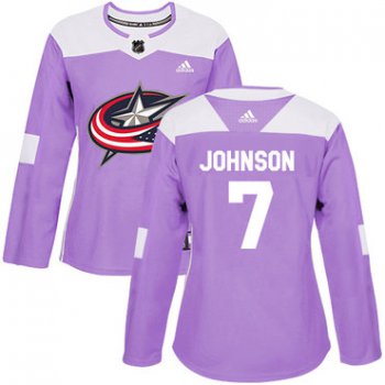 Adidas Columbus Blue Jackets #7 Jack Johnson Purple Authentic Fights Cancer Women's Stitched NHL Jersey