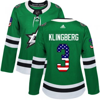 Adidas Dallas Stars #3 John Klingberg Green Home Authentic USA Flag Women's Stitched NHL Jersey