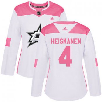 Adidas Dallas Stars #4 Miro Heiskanen White Pink Authentic Fashion Women's Stitched NHL Jersey