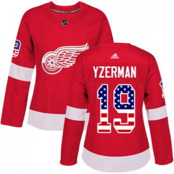 Adidas Detroit Red Wings #19 Steve Yzerman Red Home Authentic USA Flag Women's Stitched NHL Jersey