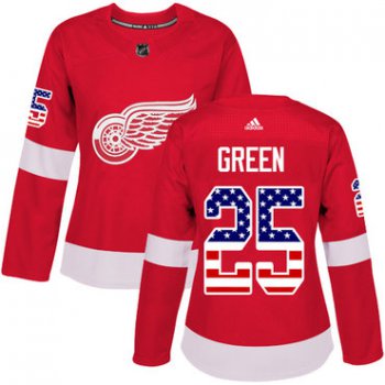 Adidas Detroit Red Wings #25 Mike Green Red Home Authentic USA Flag Women's Stitched NHL Jersey