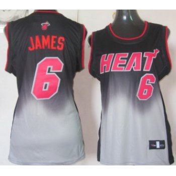 Miami Heat #6 LeBron James Black/Gray Fadeaway Fashion Womens Jersey