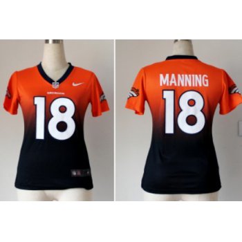 Nike Denver Broncos #18 Peyton Manning Orange/Blue Fadeaway Womens Jersey