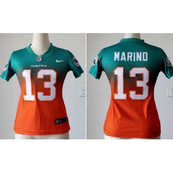 Nike Miami Dolphins #13 Dan Marino Green/Orange Fadeaway Womens Jersey