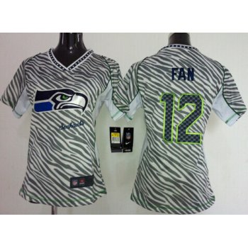 Nike Seattle Seahawks #12 Fan Gray 2012 Womens Zebra Fashion Jersey