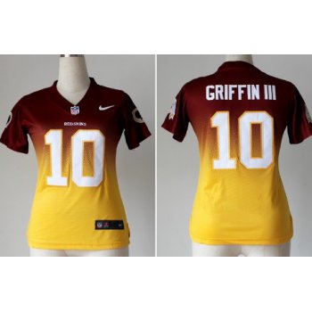 Nike Washington Redskins #10 Robert Griffin III Red/Gold Fadeaway Womens Jersey