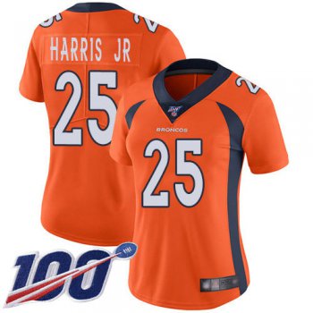 Nike Broncos #25 Chris Harris Jr Orange Team Color Women's Stitched NFL 100th Season Vapor Limited Jersey
