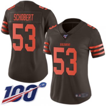 Nike Browns #53 Joe Schobert Brown Women's Stitched NFL Limited Rush 100th Season Jersey