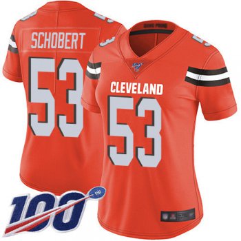 Nike Browns #53 Joe Schobert Orange Alternate Women's Stitched NFL 100th Season Vapor Limited Jersey