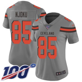 Nike Browns #85 David Njoku Gray Women's Stitched NFL Limited Inverted Legend 100th Season Jersey