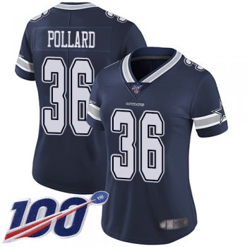 Nike Cowboys #36 Tony Pollard Navy Blue Team Color Women's Stitched NFL 100th Season Vapor Limited Jersey