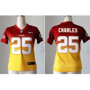 Nike Kansas City Chiefs #25 Jamaal Charles Red/Yellow Fadeaway Womens Jersey