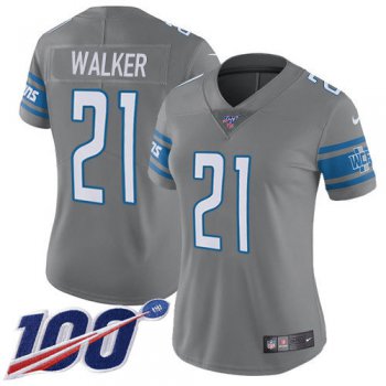 Nike Lions #21 Tracy Walker Gray Women's Stitched NFL Limited Rush 100th Season Jersey