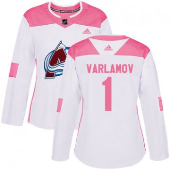 Adidas Colorado Avalanche #1 Semyon Varlamov White Pink Authentic Fashion Women's Stitched NHL Jersey