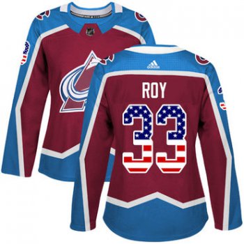 Adidas Colorado Avalanche #33 Patrick Roy Burgundy Home Authentic USA Flag Women's Stitched NHL Jersey
