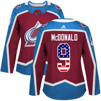 Adidas Colorado Avalanche #9 Lanny McDonald Burgundy Home Authentic USA Flag Women's Stitched NHL Jersey