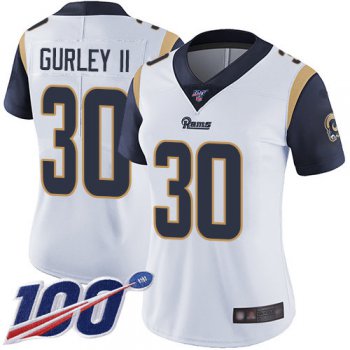 Nike Rams #30 Todd Gurley II White Women's Stitched NFL 100th Season Vapor Limited Jersey