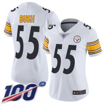 Nike Steelers #55 Devin Bush White Women's Stitched NFL 100th Season Vapor Limited Jersey