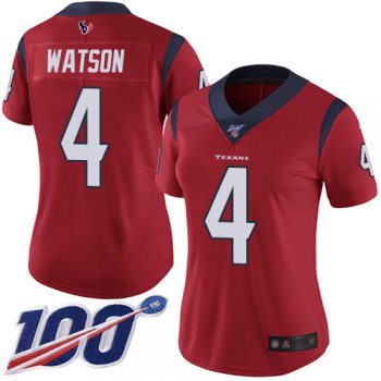 Nike Texans #4 Deshaun Watson Red Alternate Women's Stitched NFL 100th Season Vapor Limited Jersey