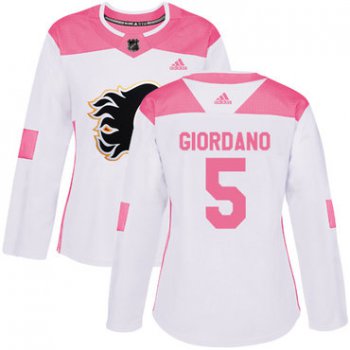 Adidas Calgary Flames #5 Mark Giordano White Pink Authentic Fashion Women's Stitched NHL Jersey