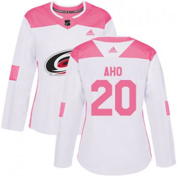 Adidas Carolina Hurricanes #20 Sebastian Aho White Pink Authentic Fashion Women's Stitched NHL Jersey