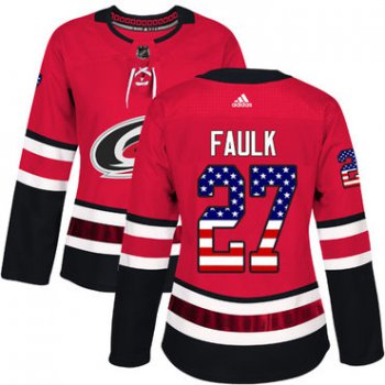 Adidas Carolina Hurricanes #27 Justin Faulk Red Home Authentic USA Flag Women's Stitched NHL Jersey