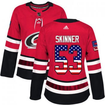 Adidas Carolina Hurricanes #53 Jeff Skinner Red Home Authentic USA Flag Women's Stitched NHL Jersey