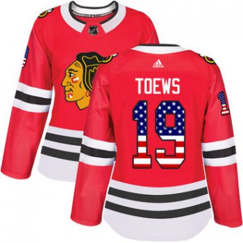 Adidas Chicago Blackhawks #19 Jonathan Toews Red Home Authentic USA Flag Women's Stitched NHL Jersey