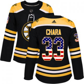 Adidas Boston Bruins #33 Zdeno Chara Black Home Authentic USA Flag Women's Stitched NHL Jersey