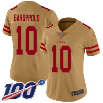 Nike 49ers #10 Jimmy Garoppolo Gold Women's Stitched NFL Limited Inverted Legend 100th Season Jersey