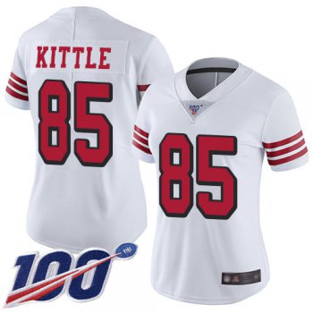 Nike 49ers #85 George Kittle White Rush Women's Stitched NFL Limited 100th Season Jersey