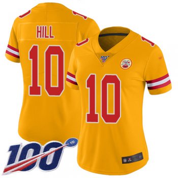 Nike Chiefs #10 Tyreek Hill Gold Women's Stitched NFL Limited Inverted Legend 100th Season Jersey