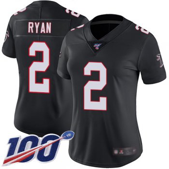 Nike Falcons #2 Matt Ryan Black Alternate Women's Stitched NFL 100th Season Vapor Limited Jersey