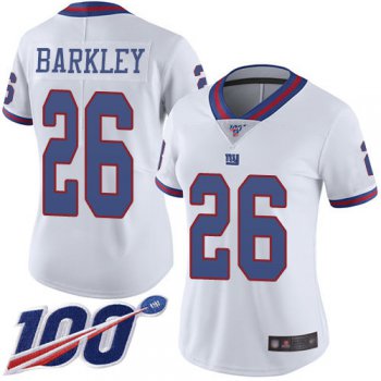 Nike Giants #26 Saquon Barkley White Women's Stitched NFL Limited Rush 100th Season Jersey