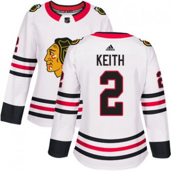 Blackhawks #2 Duncan Keith White Road Authentic Women's Stitched Hockey Jersey