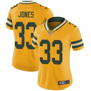 Women's Green Bay Packers #33 Aaron Jones Gold Limited Rush Vapor Untouchable Jersey