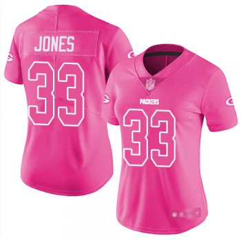 Women's Green Bay Packers #33 Aaron Jones Pink Limited Rush Fashion Jersey