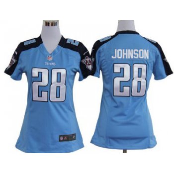 Nike Tennessee Titans #28 Chris Johnson Light Blue Game Womens Jersey