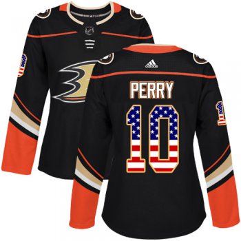 Adidas Anaheim Ducks #10 Corey Perry Black Home Authentic USA Flag Women's Stitched NHL Jersey