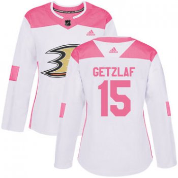 Adidas Anaheim Ducks #15 Ryan Getzlaf White Pink Authentic Fashion Women's Stitched NHL Jersey