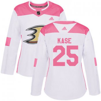Adidas Anaheim Ducks #25 Ondrej Kase White Pink Authentic Fashion Women's Stitched NHL Jersey