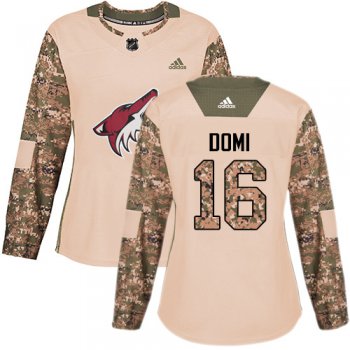 Adidas Arizona Coyotes #16 Max Domi Camo Authentic 2017 Veterans Day Women's Stitched NHL Jersey