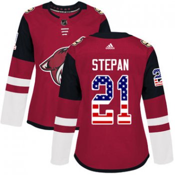 Adidas Arizona Coyotes #21 Derek Stepan Maroon Home Authentic USA Flag Women's Stitched NHL Jersey