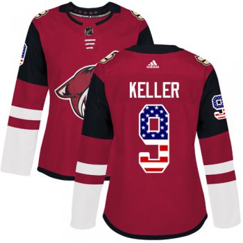Adidas Arizona Coyotes #9 Clayton Keller Maroon Home Authentic USA Flag Women's Stitched NHL Jersey