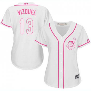 Cleveland Indians #13 Omar Vizquel White Pink Fashion Women's Stitched MLB Jersey