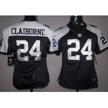 Nike Dallas Cowboys #24 Morris Claiborne Blue Thanksgiving Game Womens Jersey