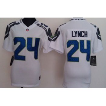 Nike Seattle Seahawks #24 Marshawn Lynch White Game Womens Jersey
